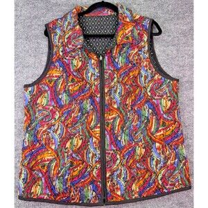 Christopher & Banks 2X Reversible Quilted Vest Multicolor & Black Diamond Print